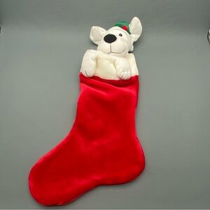 Christmas Stocking Plush Pet Dog Puppy  Topper Green Dog Brand Large Red